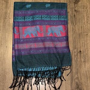 Elephant Patterned Blue and Purple 100% Cashmere wrap/scarf